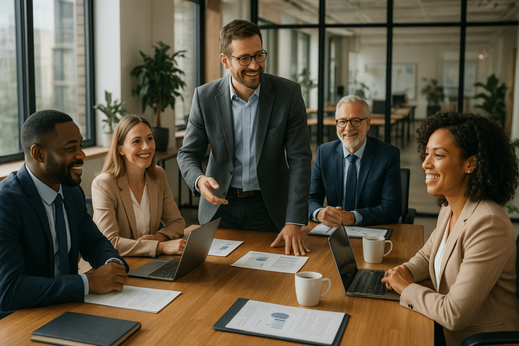 Professzionális üzleti megbeszélés a Jobtain Kft. munkaerő-közvetítéséről.