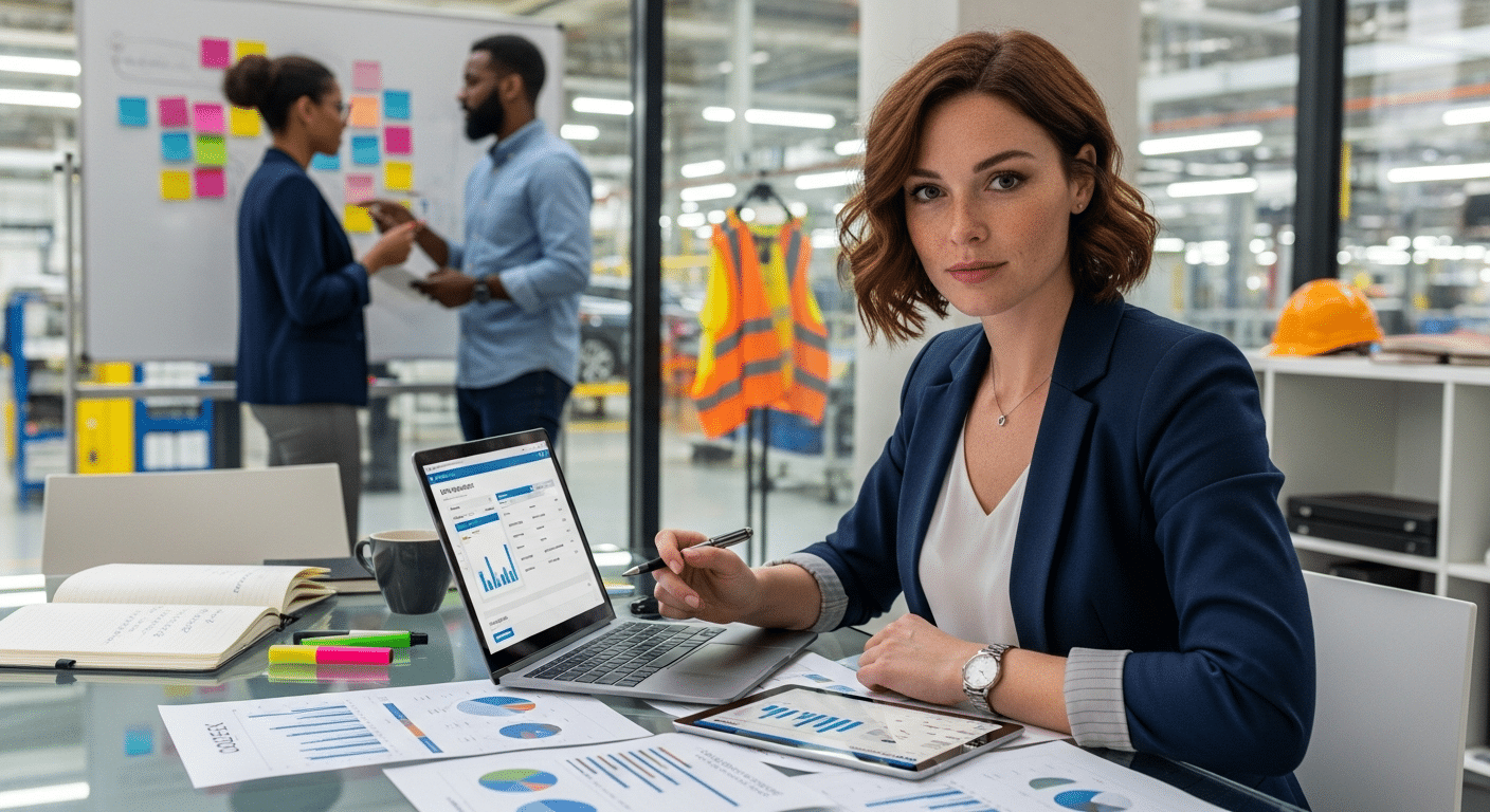 Gyártási pénzügyi szakember asztalnál, manufacturing erp jobs témájú kép